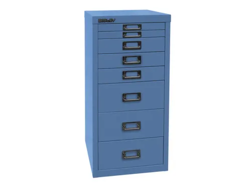 kantoor-ladekast HxBxD 590x279x380mm 8 laden romp + front blauw staal