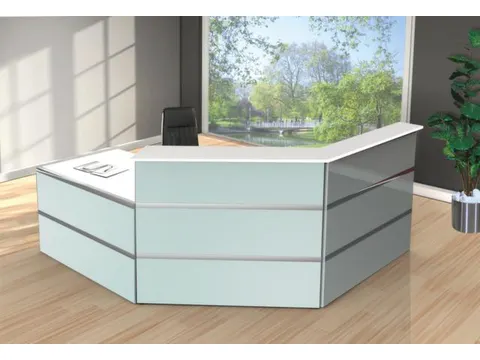 Balie Compleet bxd 2500x2350mm met 2 Hoeken Glazen Front wit