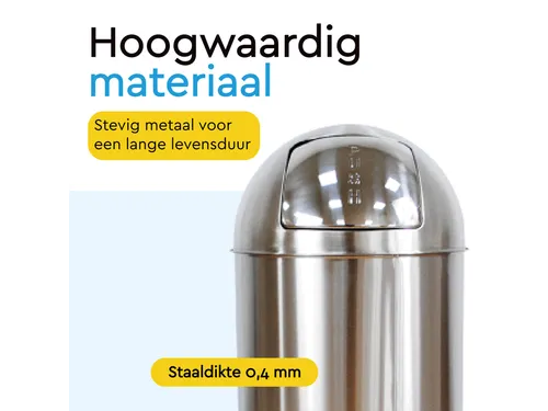 Afvalbak BRASQ Push Bin PB230+ 30 liter rvs