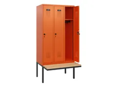 locker met bank,HxBxD 1950x900x815mm,3vak,vak B 300mm,draaigrendel