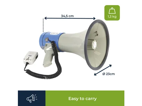 Megafoon met schouderriem 25 W Sirene, spreekfunctie, fluittoon