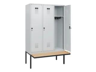 locker met bank,HxBxD 1950x1200x815mm,3vak,vak B 400mm,draaigrendel - 1