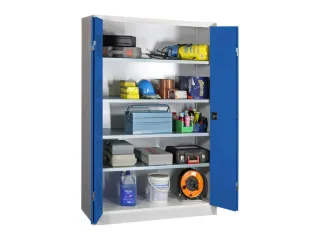 Vouwdeurkast 1950x1200x600mm 4legborden Verzinkt Ral7035 Front Ral5010 - 1