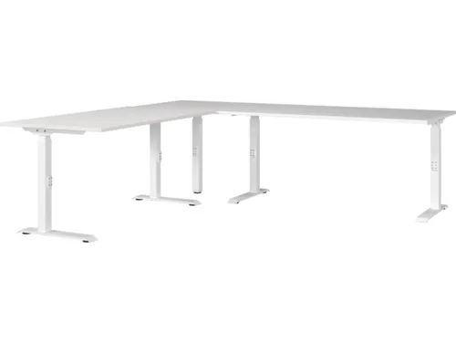 hoekbureau,in h. verstelb.,HxBxD 710-910x2400x2200mm,blad wit