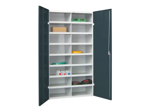 Materiaalkast Staal 1800x1000x530mm 16vakken Ral7035 Front Ral7016