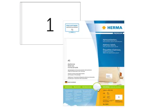 HERMA 8690 Premium Adresetiketten A5 148,5x205mm Wit 400 stuks