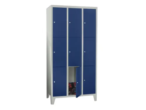 lockerkast,HxBxD 1850x1200x500mm,3x3vakken,RAL7035,front RAL5010