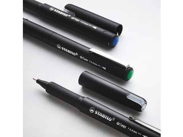Fineliner STABILO dr!ver Etui met 4 kleuren Fijne punt 0.4mm