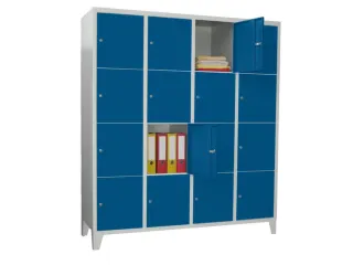 lockerkast,HxBxD 1850x1200x500mm,4x4vakken,RAL7035,front RAL5010 - 2