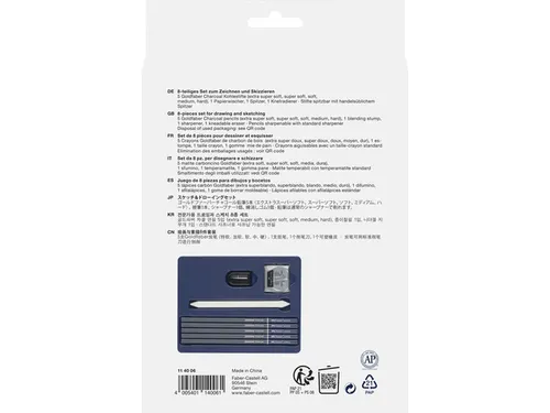 Houtskoolset Faber-Castell 8-delig: 5 houtskoolpotloden (extra super z