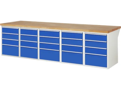 werkbank,HxBxD 890x3000x900mm,beukblad,draagverm. 750kg,5containers