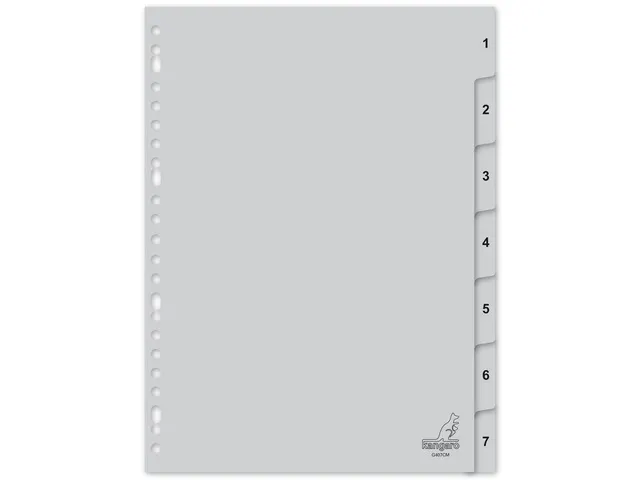 Tabblad Kangaro A4 cijfers PP 120 micron grijs 23-gaats 7-delig