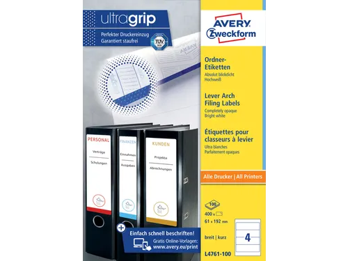 Rugetiket Avery Zweckform breed 61x192mm zelfklevend wit L4761-100
