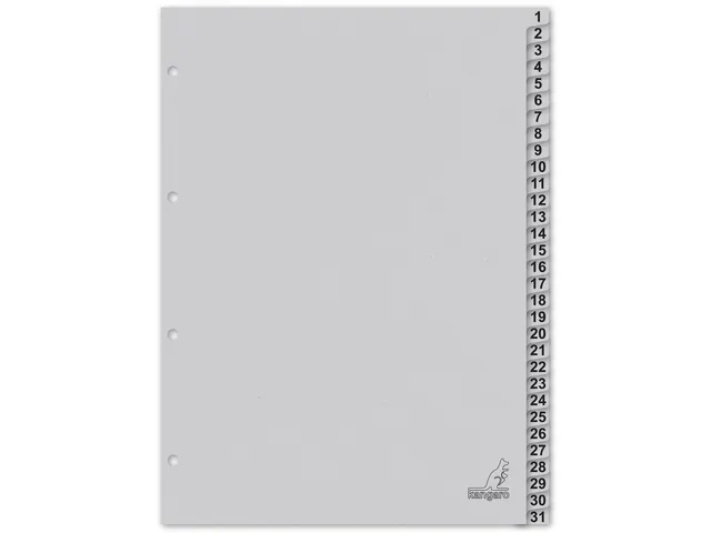 Tabblad ECO Kangaro A4 cijfers 180 grams grijs karton 4-gaats 31-delig