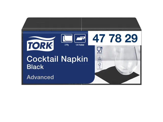 Servetten Tork 477829 Cocktail 2-laags 24x24cm zwart 1/4 vouw 200st.