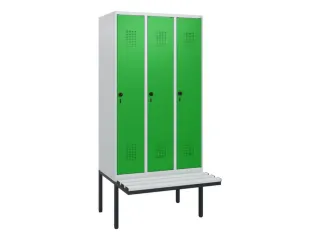 locker met bank,HxBxD 1950x900x815mm,3vak,vak B 300mm,draaigrendel - 2