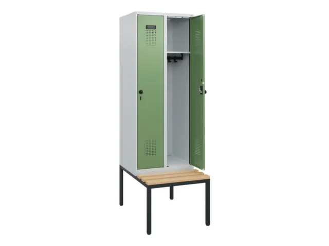 locker met bank,HxBxD 1950x600x815mm,2vak,vak B 300mm,draaigrendel