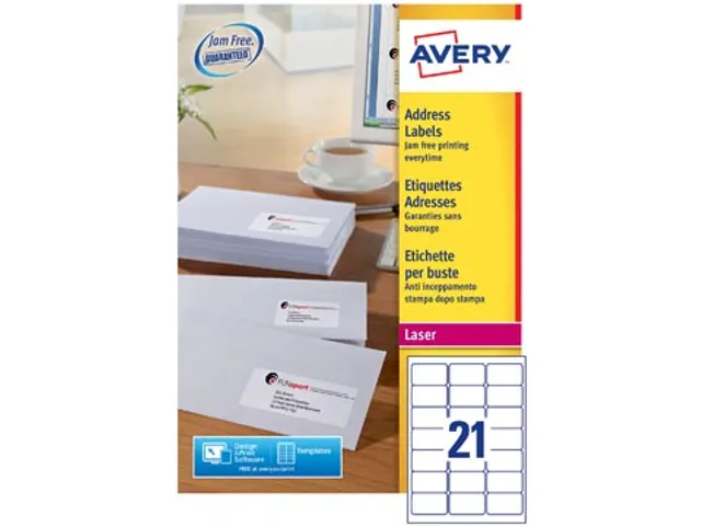Etiket Avery L7160-250 63.5x38.1mm Wit 5250 Stuks
