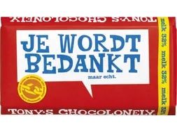 Chocolade Tony's Chocolonely reep 180gr melk "Bedankt"
