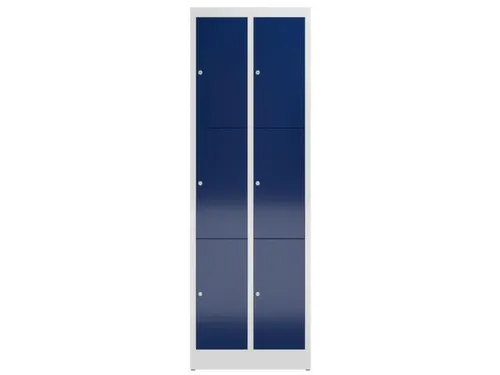 Lockerkast 1800x590x500mm 2x3 vakken cilinderslot, sokkel, RAL5010