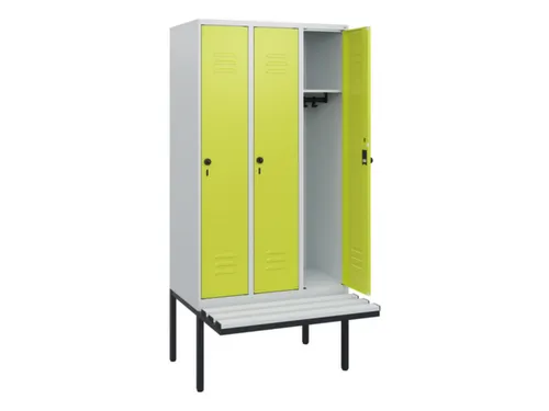locker met bank,HxBxD 1950x900x815mm,3vak,vak B 300mm,draaigrendel