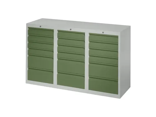 ladekast HxBxD 900x1500x500mm 18laden RAL7035 front RAL6011