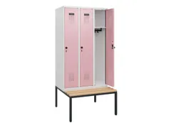 locker met bank,HxBxD 1950x900x815mm,3vak,vak B 300mm,draaigrendel