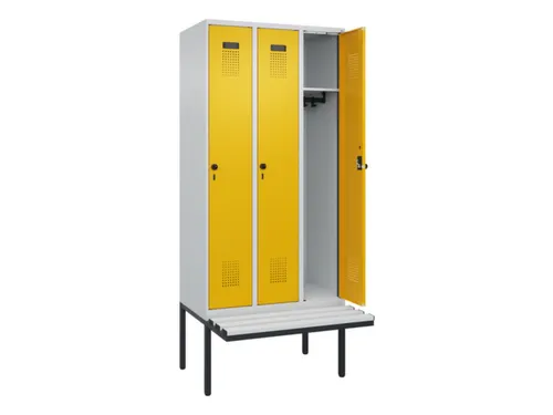 locker met bank,HxBxD 2120x900x815mm,3vak,vak B 300mm,draaigrendel