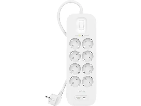 BELKIN Surge Protection met USB-C en 8 stopcontact Stekkerdoos