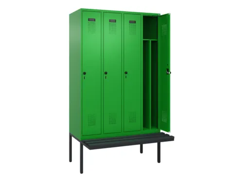 locker met bank,voor scheiding van kleding,HxBxD 2120x1200x815mm,4vak