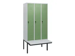 locker met bank,HxBxD 1950x900x815mm,3vak,vak B 300mm,draaigrendel