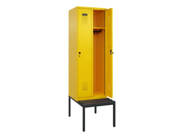 locker met bank,HxBxD 2120x600x815mm,2vak,vak B 300mm,draaigrendel