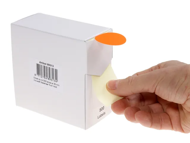 Etiquette sur rouleau 35mm rouge fluo + dévidoir 500 pièces