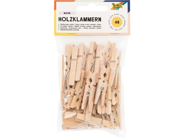 Wasknijper Folia 48 stuks drie formaten hout