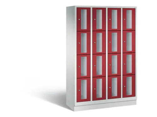 Lockerkast 1800x1190x500mm 4x4 vakken Cilinderslot, Sokkel, RAL3003