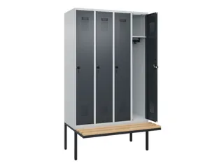 locker met bank,HxBxD 2120x1200x815mm,4vak,vak B 300mm,draaigrendel - 2