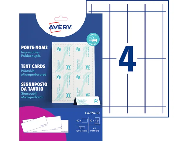Tafelnaambord Avery L4794-10 120x45mm Wit 40 stuks