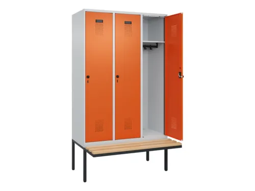 locker met bank,HxBxD 2120x1200x815mm,3vak,vak B 400mm,draaigrendel