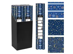 Geschenkpapier Kerst 70cmx2m blauw 3 stuks