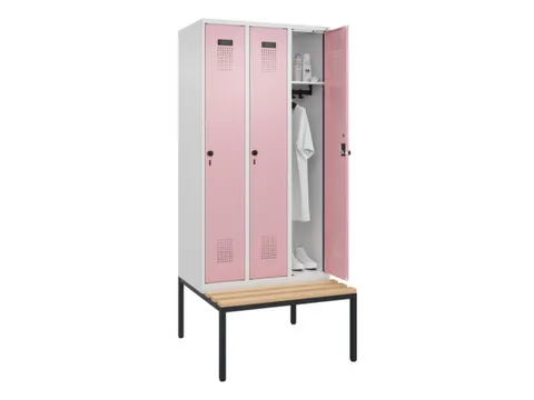 locker met bank,HxBxD 2120x900x815mm,3vak,vak B 300mm,draaigrendel