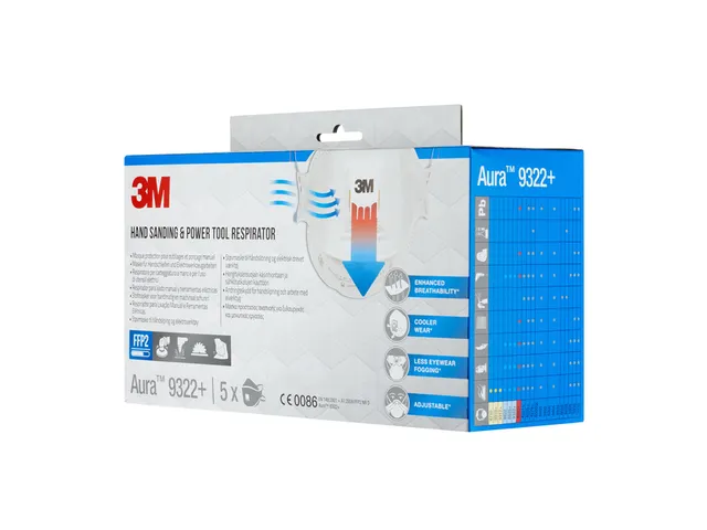 Stofmasker 3M Aura voor schuren 9322+ FFP2 met ventiel 5 stuks