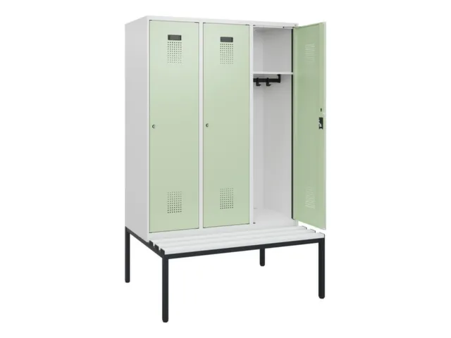 locker met bank,HxBxD 1950x1200x815mm,3vak,vak B 400mm,cilinderslot