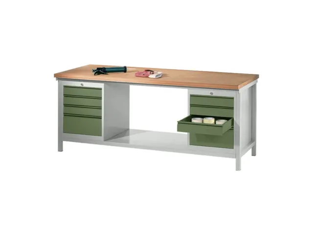 établi,HxlxP 900x2000x700mm,piètement/corps RAL7035,face avant RAL60