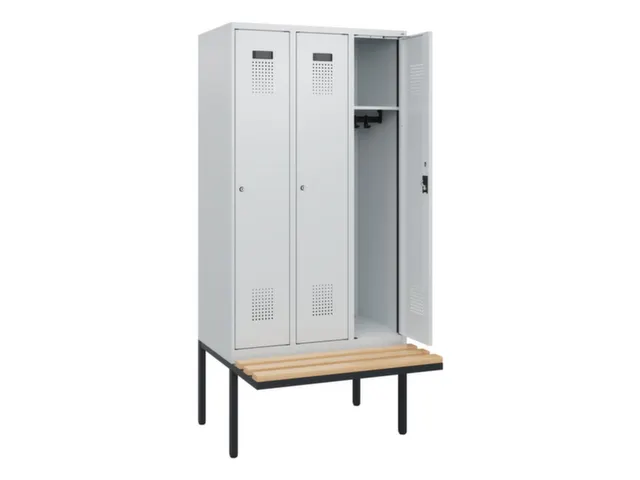 locker met bank,HxBxD 1950x900x815mm,3vak,vak B 300mm,cilinderslot