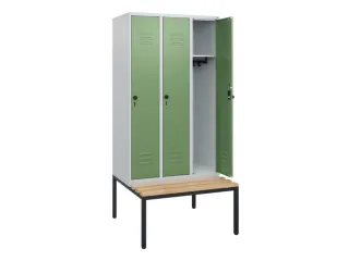 locker met bank,HxBxD 1950x900x815mm,3vak,vak B 300mm,draaigrendel - 2