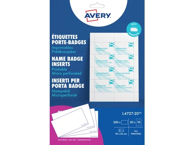 Badgekaart Avery L4727-20 54x90mm microperforatie 200 stuks