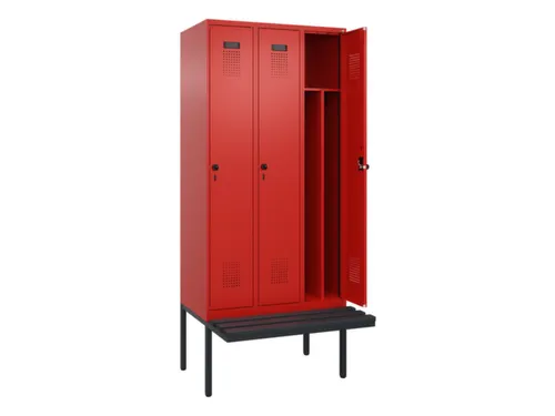 locker met bank,voor scheiding van kleding,HxBxD 2120x900x815mm,3vak