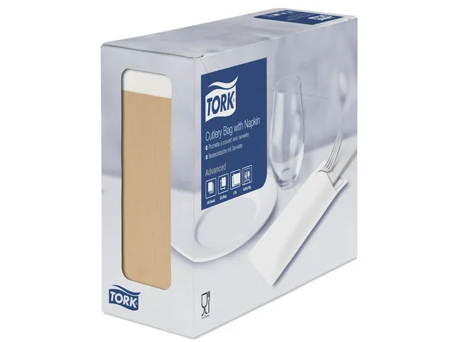 Pochette à couverts Tork 474637 Naturel avec serviette blanche