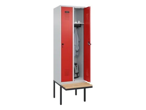 locker met bank,HxBxD 2120x600x815mm,2vak,vak B 300mm,draaigrendel