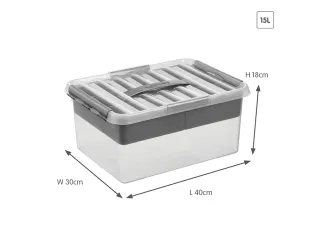 Q-line opbergbox 15L met bakje transparant grijs - 40x30x18cm - 2